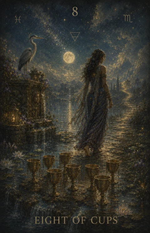 Eight of Cups from the Veilrise Arcana tarot deck