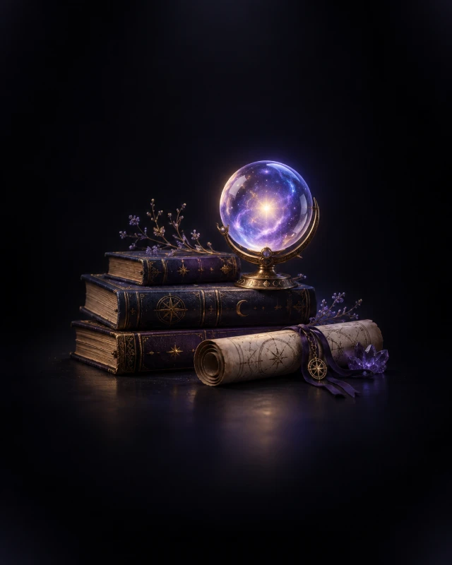 Celestial study books and a luminous scrying orb