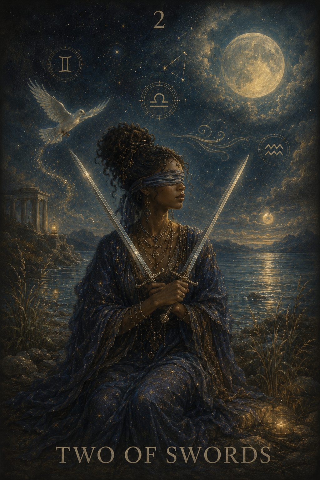 Two of Swords in a connected tarot spread
