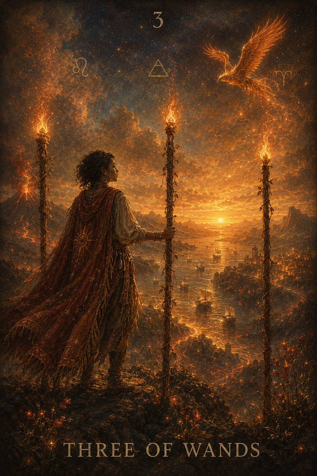 Three of Wands in a connected tarot spread