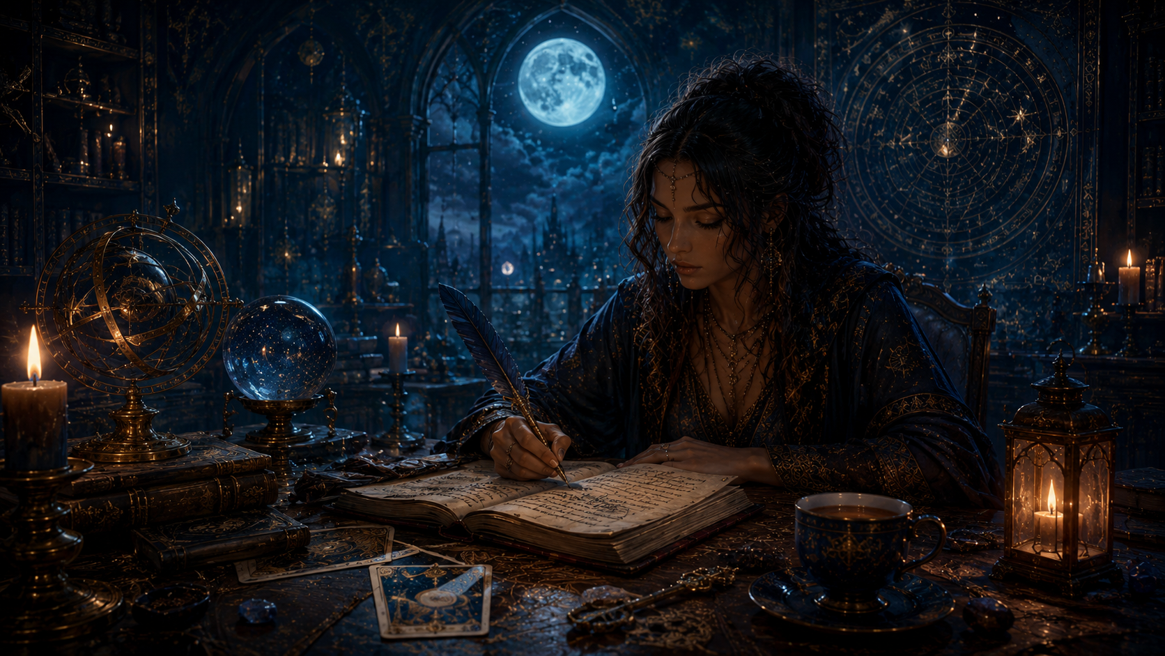 An open journal and writing tools arranged for a tarot reflection