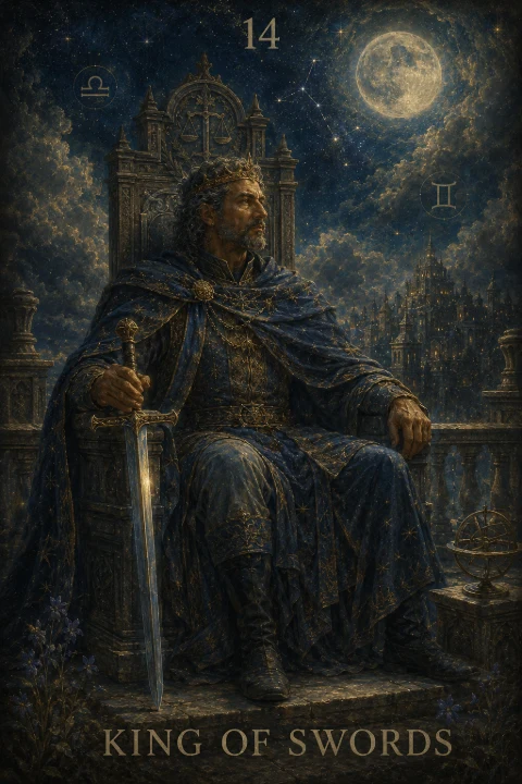 King of Swords from the Veilrise Arcana tarot deck