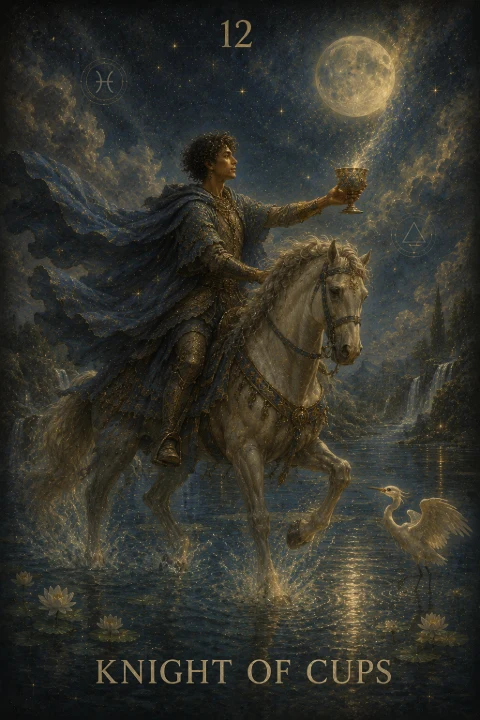 Knight of Cups from the Veilrise Arcana tarot deck