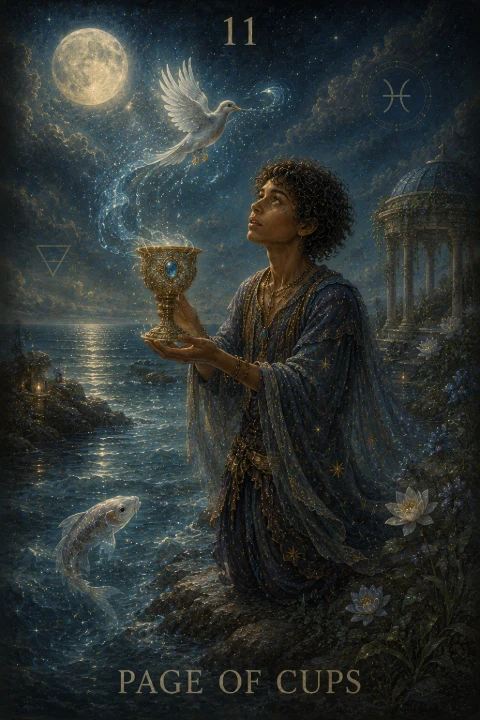 Page of Cups from the Veilrise Arcana tarot deck
