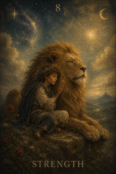 Strength from the Veilrise Arcana tarot deck