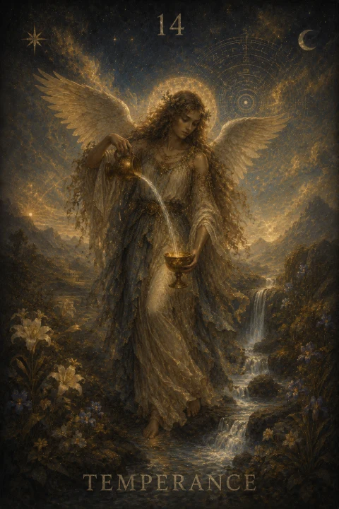 Temperance from the Veilrise Arcana tarot deck