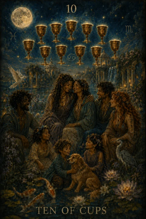 Ten of Cups from the Veilrise Arcana tarot deck