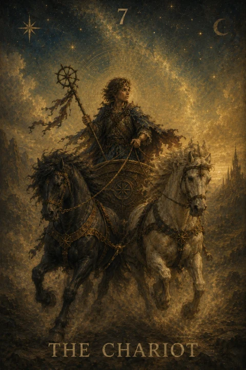 The Chariot from the Veilrise Arcana tarot deck