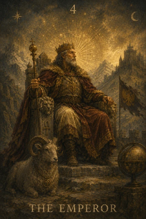 The Emperor from the Veilrise Arcana tarot deck
