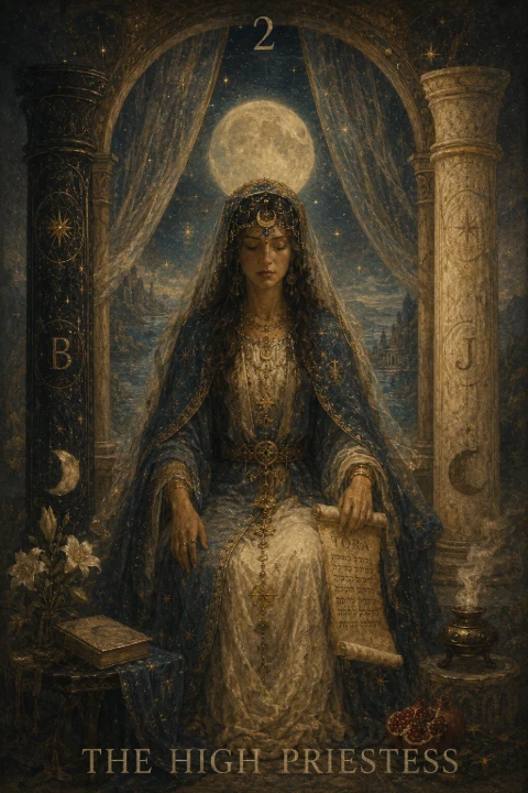 The High Priestess from the Veilrise Arcana tarot deck