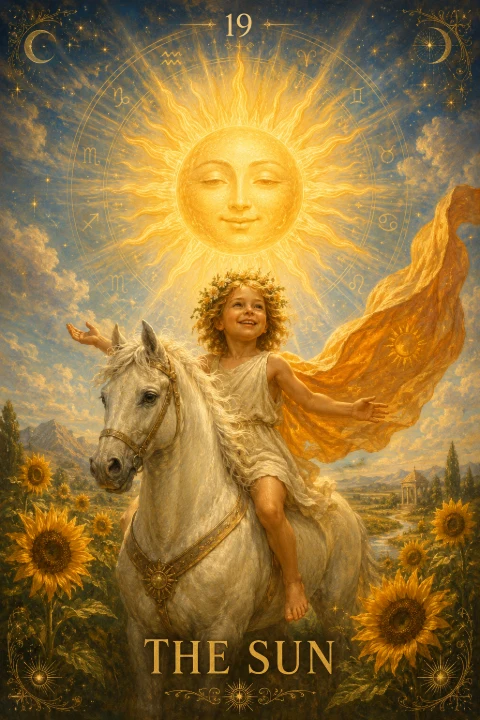 The Sun from the Veilrise Arcana tarot deck