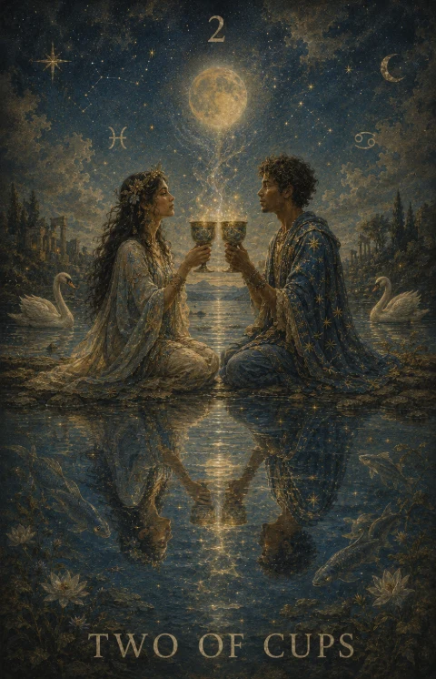 Two of Cups from the Veilrise Arcana tarot deck