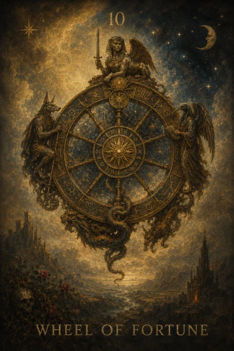 Wheel of Fortune from the Veilrise Arcana tarot deck